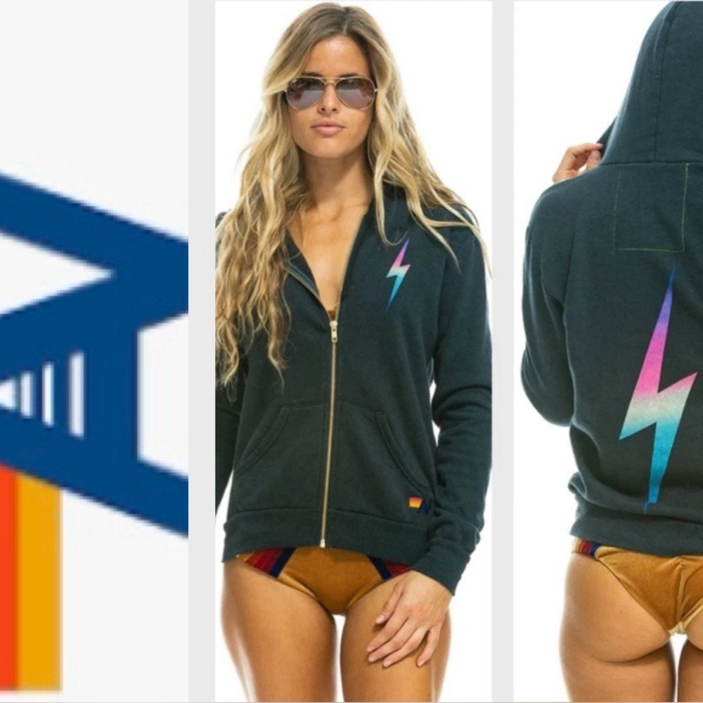 Aviator Nation Rainbow Bolt Zip Hoodie Small